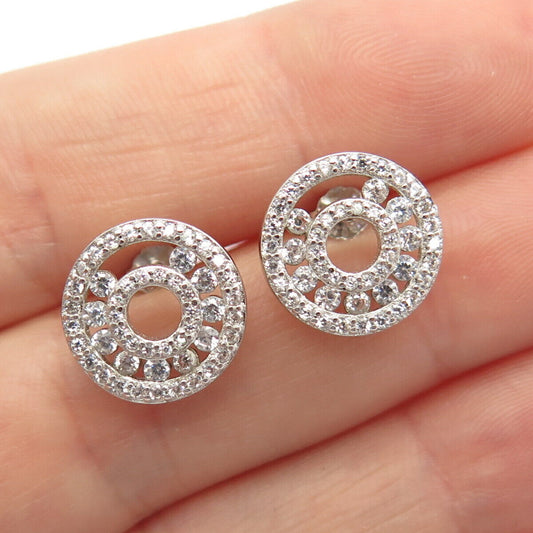 925 Sterling Silver Pave C Z Stud Earrings