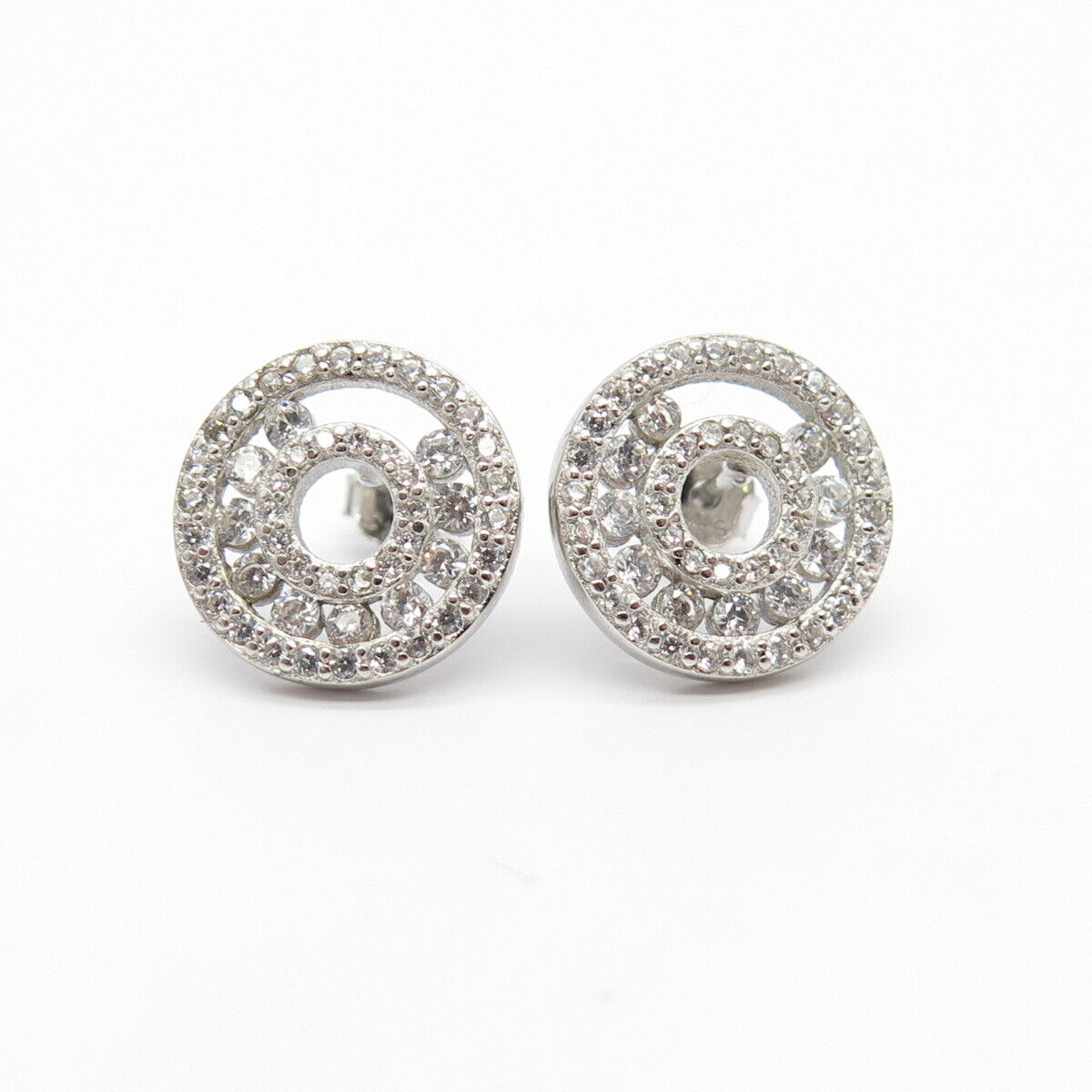 925 Sterling Silver Pave C Z Stud Earrings