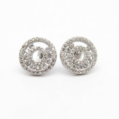 925 Sterling Silver Pave C Z Stud Earrings