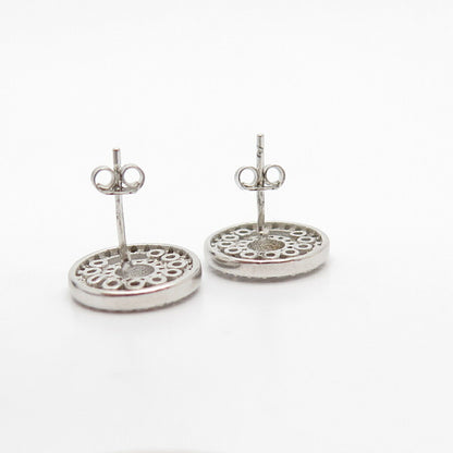 925 Sterling Silver Pave C Z Stud Earrings