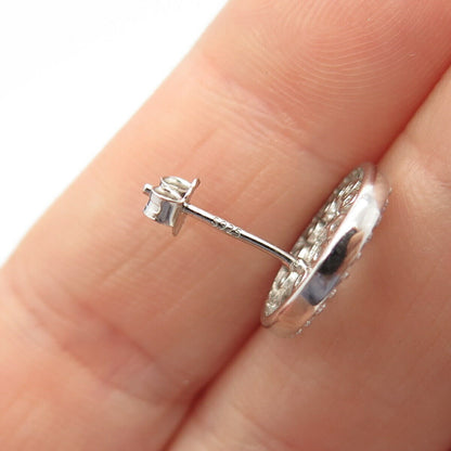 925 Sterling Silver Pave C Z Stud Earrings