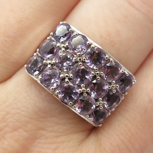 925 Sterling Silver Real Amethyst Gemstone Square Ring Size 7 3/4