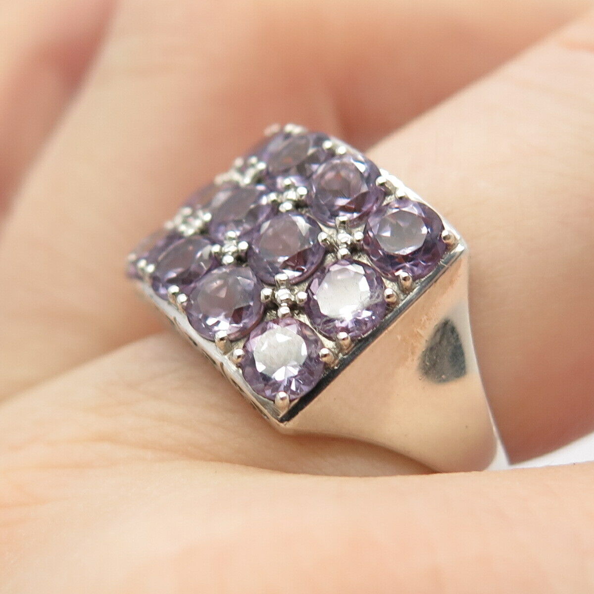 925 Sterling Silver Real Amethyst Gemstone Square Ring Size 7 3/4