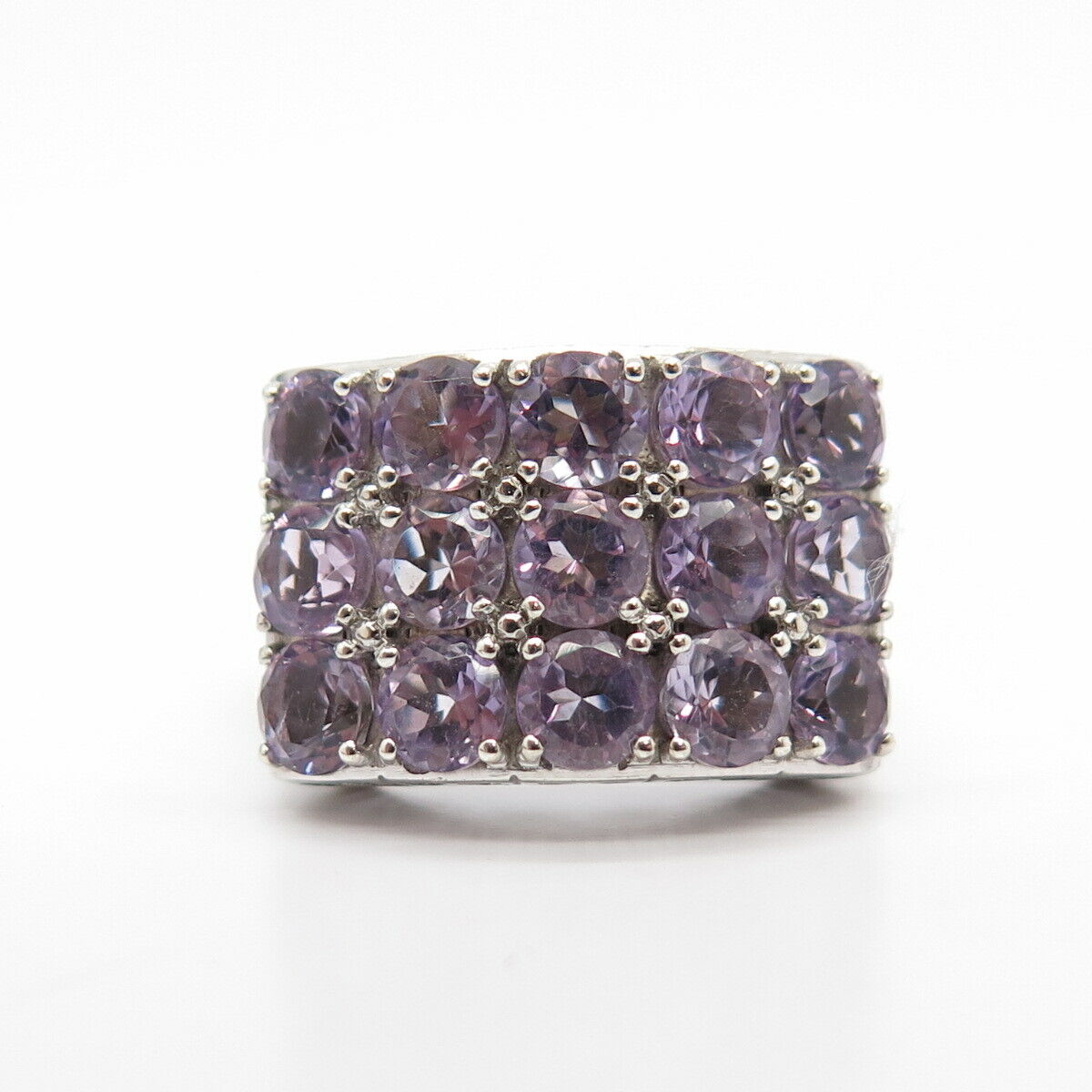 925 Sterling Silver Real Amethyst Gemstone Square Ring Size 7 3/4