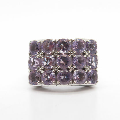 925 Sterling Silver Real Amethyst Gemstone Square Ring Size 7 3/4