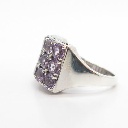 925 Sterling Silver Real Amethyst Gemstone Square Ring Size 7 3/4
