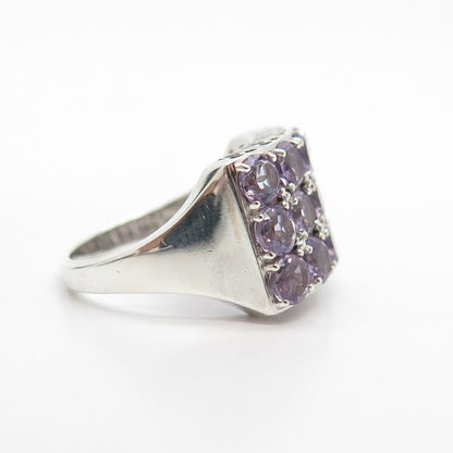 925 Sterling Silver Real Amethyst Gemstone Square Ring Size 7 3/4