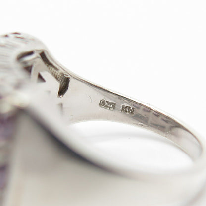 925 Sterling Silver Real Amethyst Gemstone Square Ring Size 7 3/4