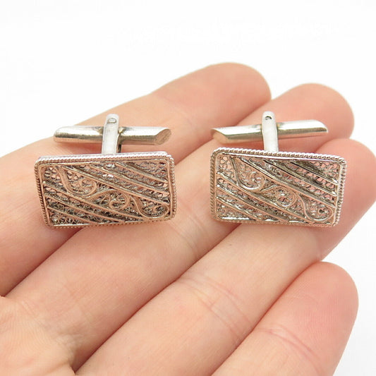 925 Sterling Silver Vintage Swirl Square Cufflinks