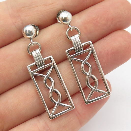 925 Sterling Silver Vintage Braided Rectangular Dangling Earrings