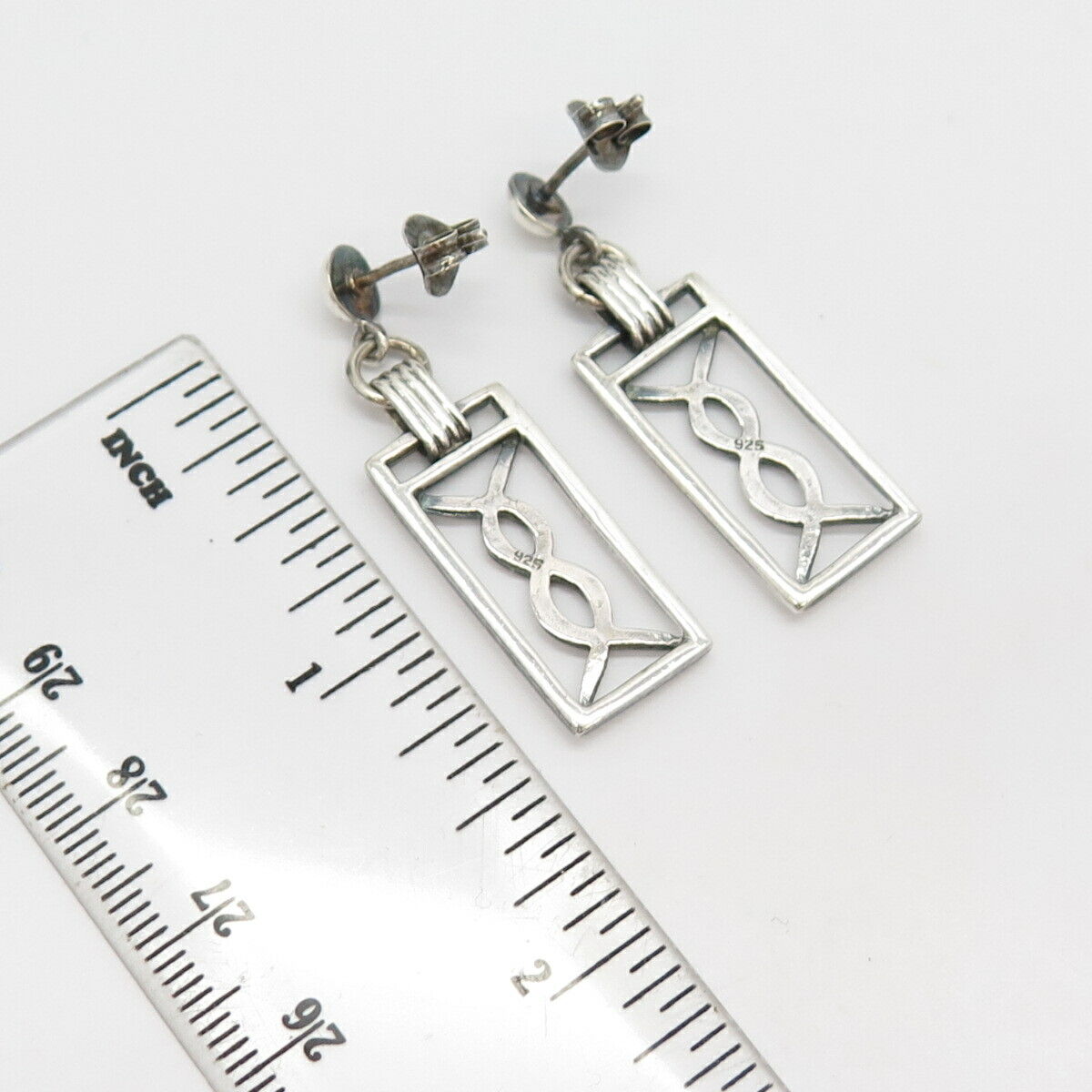 925 Sterling Silver Vintage Braided Rectangular Dangling Earrings