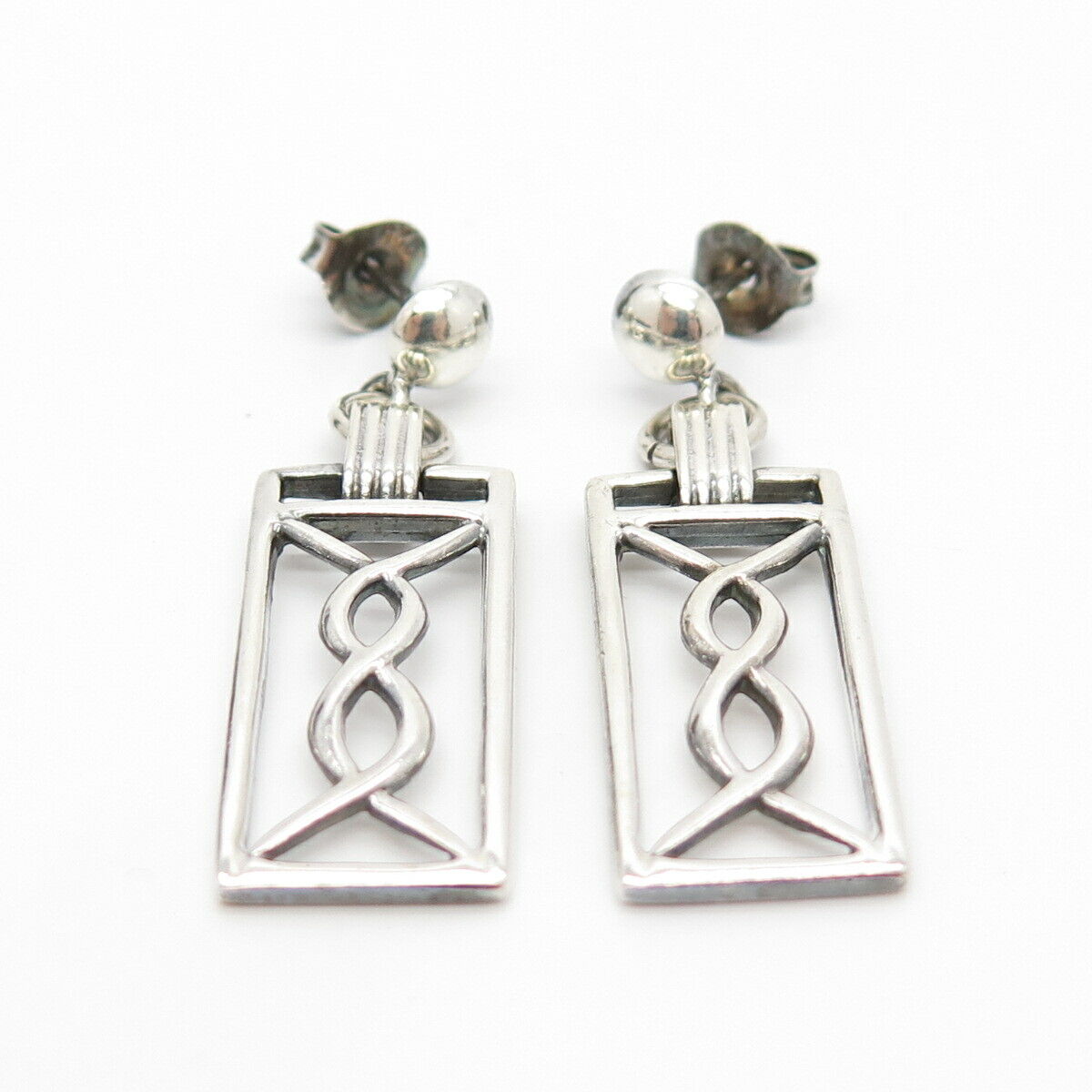 925 Sterling Silver Vintage Braided Rectangular Dangling Earrings