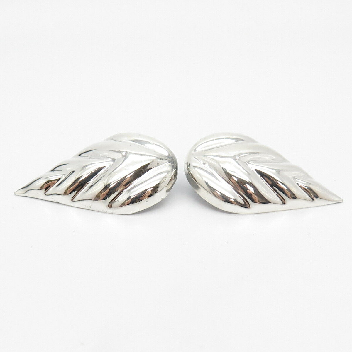 925 Sterling Silver Vintage Mexico Ribbed Leaf Earrings