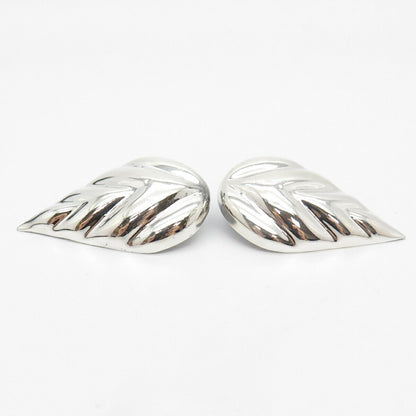 925 Sterling Silver Vintage Mexico Ribbed Leaf Earrings