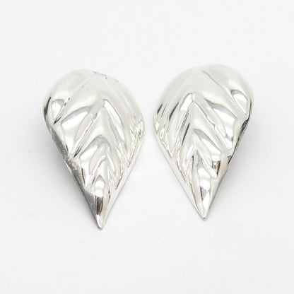 925 Sterling Silver Vintage Mexico Ribbed Leaf Earrings