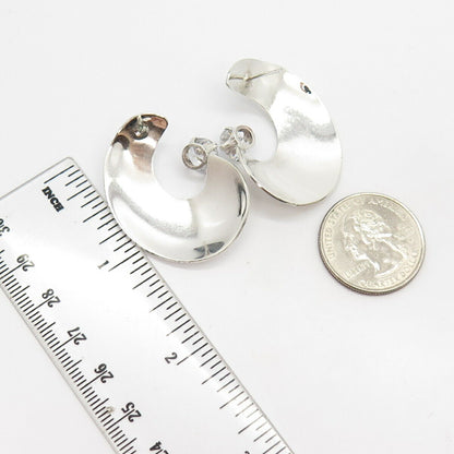 925 Sterling Silver Vintage Round-Cut C Z Crescent Moon Earrings