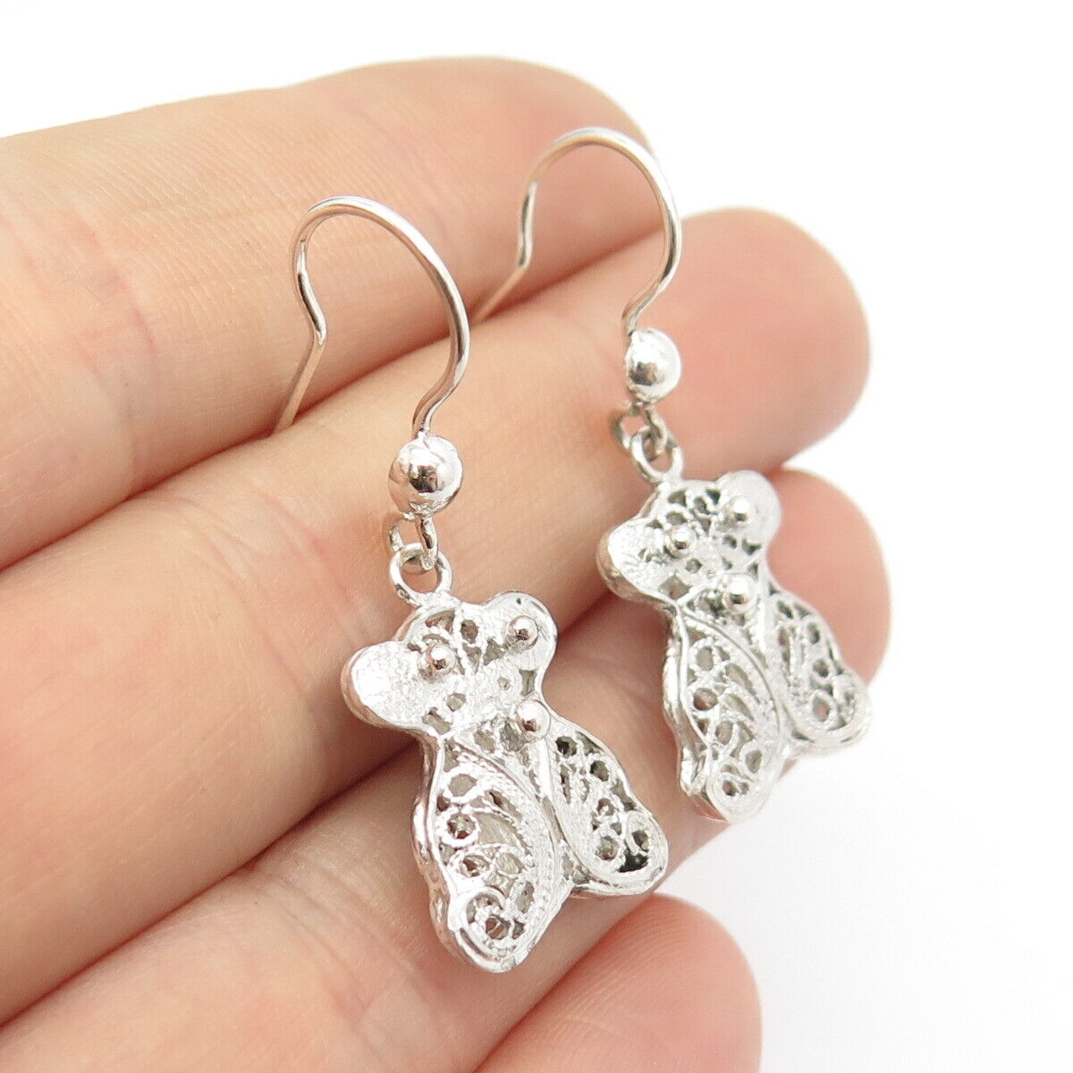 925 Sterling Silver Vintage Filigree Dangling Earrings