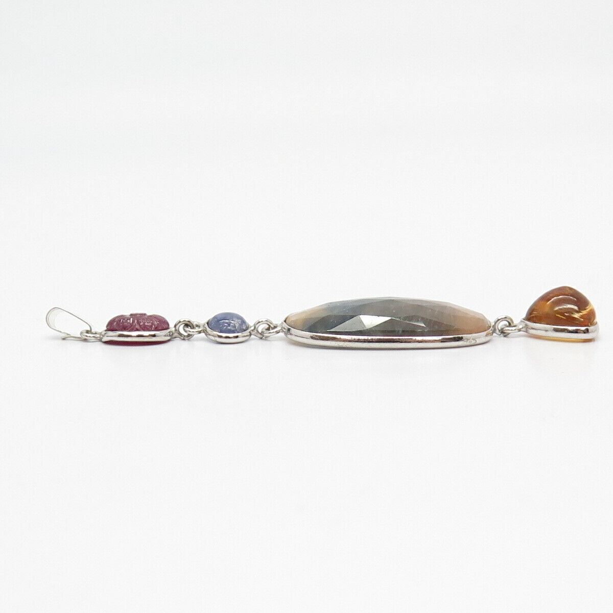 925 Sterling Silver Real Ruby Citrine & Sapphire Gem Dangling Pendant