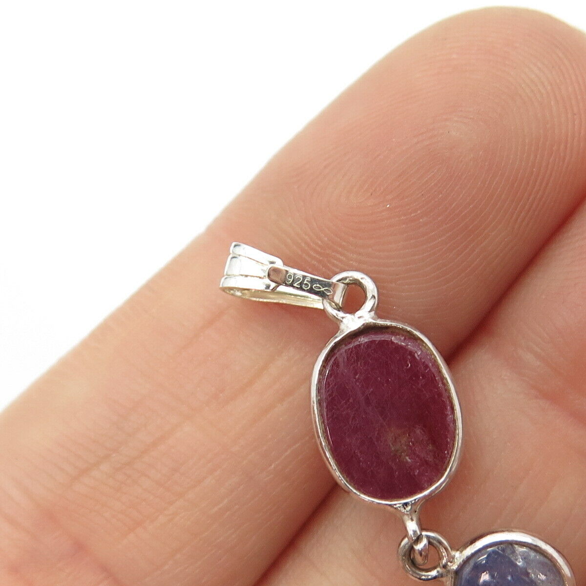 925 Sterling Silver Real Ruby Citrine & Sapphire Gem Dangling Pendant