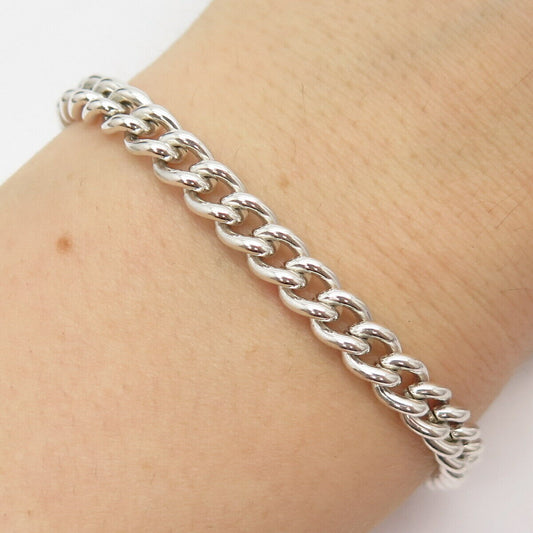 925 Sterling Silver Antique Cuban Link Bracelet w/Chain 7"