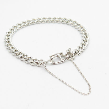 925 Sterling Silver Antique Cuban Link Bracelet w/Chain 7"