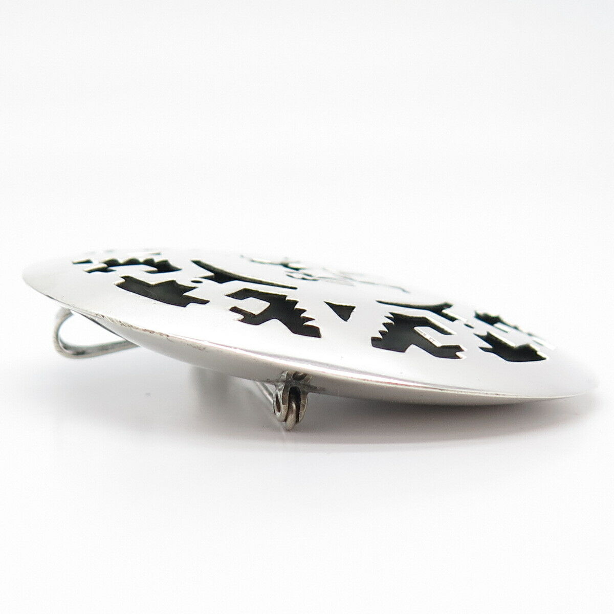 925 Sterling Silver Vintage Mexico Tribal Cutout Pin Brooch / Pendant