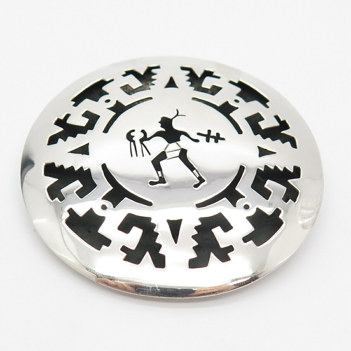 925 Sterling Silver Vintage Mexico Tribal Cutout Pin Brooch / Pendant
