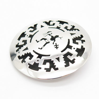 925 Sterling Silver Vintage Mexico Tribal Cutout Pin Brooch / Pendant
