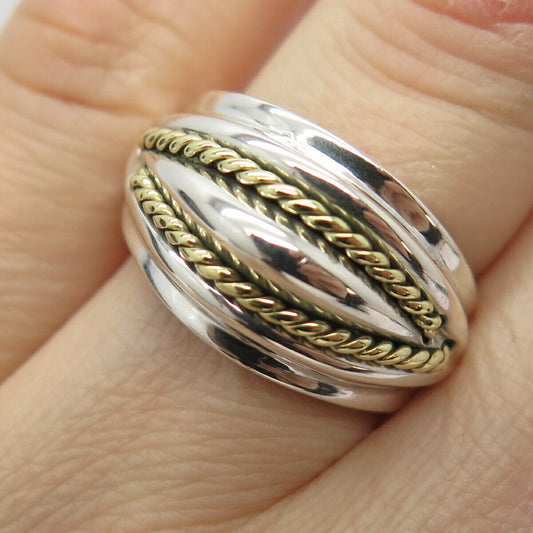 925 Sterling Silver 2-Tone Vintage Mexico Twisted Accent Ring Size 7