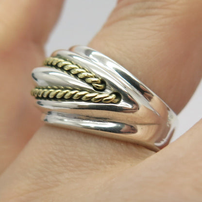 925 Sterling Silver 2-Tone Vintage Mexico Twisted Accent Ring Size 7