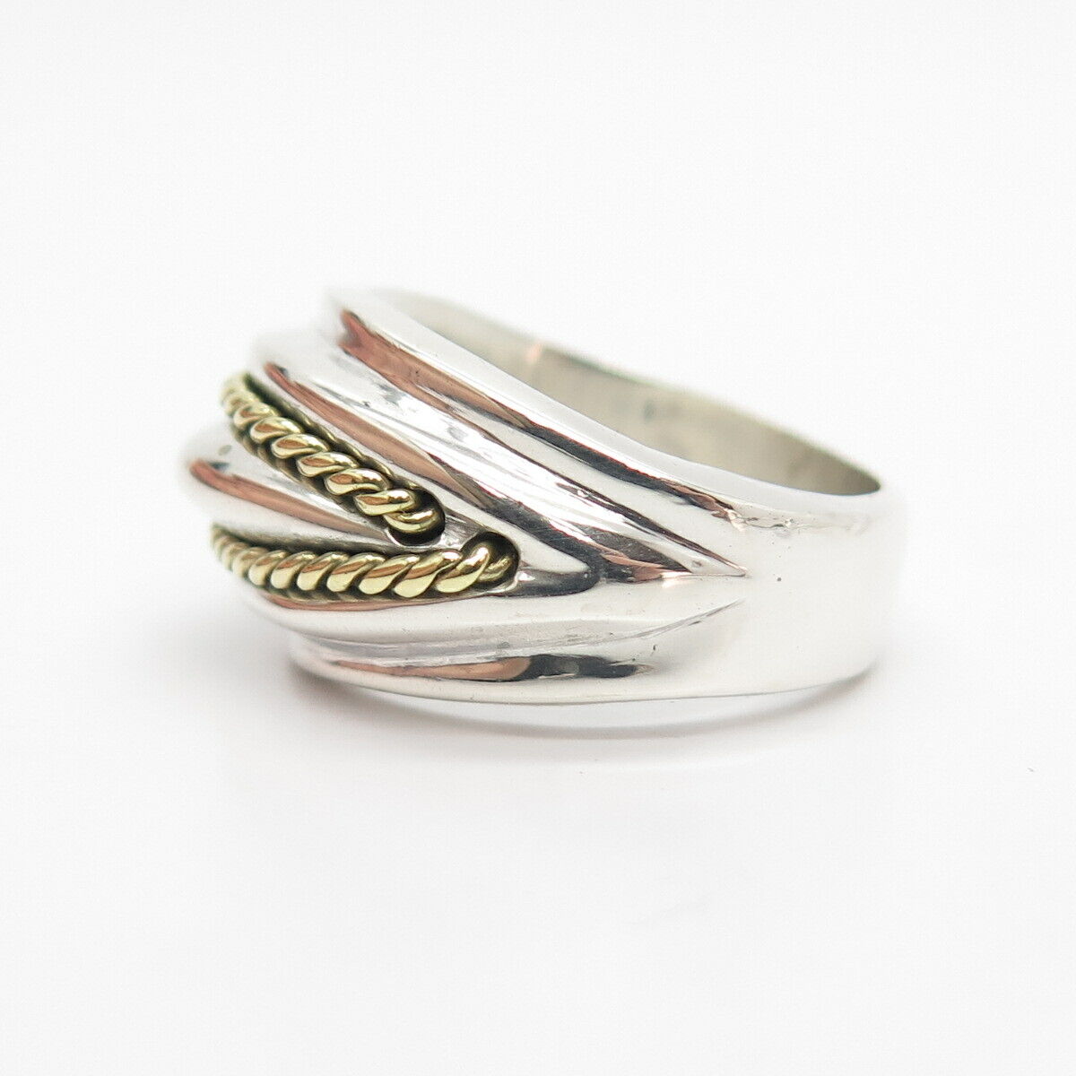 925 Sterling Silver 2-Tone Vintage Mexico Twisted Accent Ring Size 7