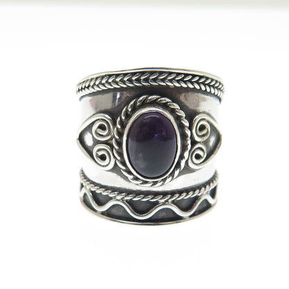 925 Sterling Silver Vintage Real Amethyst Gemstone Boho / Ethnic Ring Size 6.25