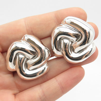 925 Sterling Silver Vintage Mexico Ribbed Modernist Clip On Earrings