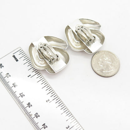 925 Sterling Silver Vintage Mexico Ribbed Modernist Clip On Earrings