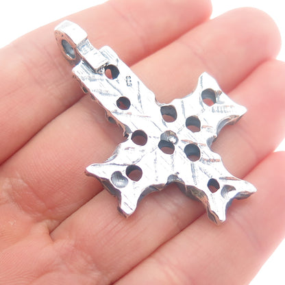 925 Sterling Silver Vintage Modernist Cross Oxidized Charm Pendant