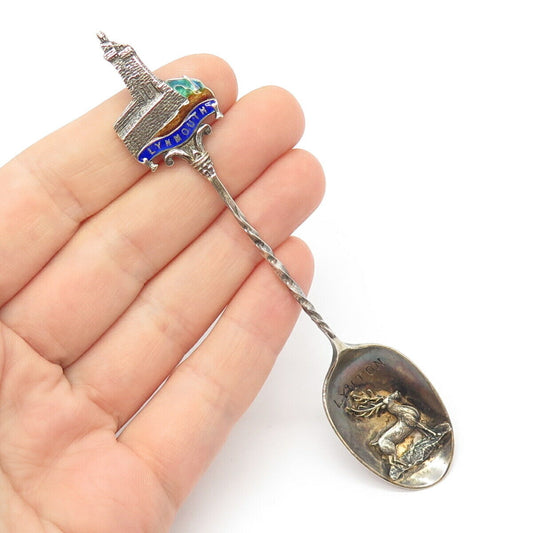 925 Sterling Silver Antique 1905 Birmingham Enamel "Lynton" Tea Spoon