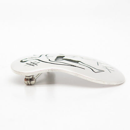 925 Sterling Silver Vintage Mexico Tribal Warrior Pin Brooch