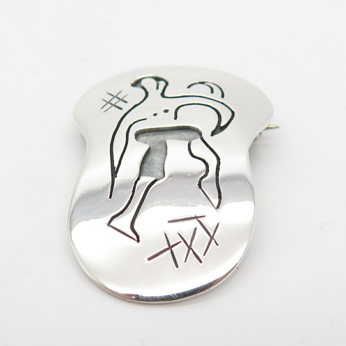 925 Sterling Silver Vintage Mexico Tribal Warrior Pin Brooch