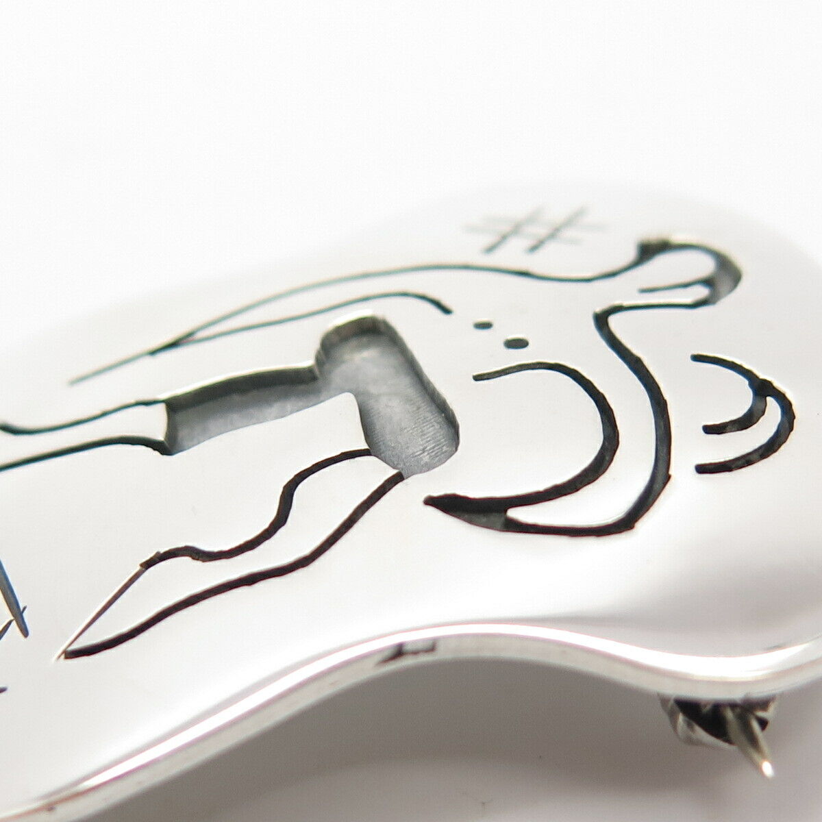 925 Sterling Silver Vintage Mexico Tribal Warrior Pin Brooch