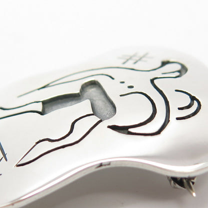 925 Sterling Silver Vintage Mexico Tribal Warrior Pin Brooch