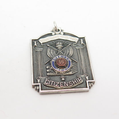 925 Sterling Silver Antique Enamel "American US Legion Citizenship" Pendant