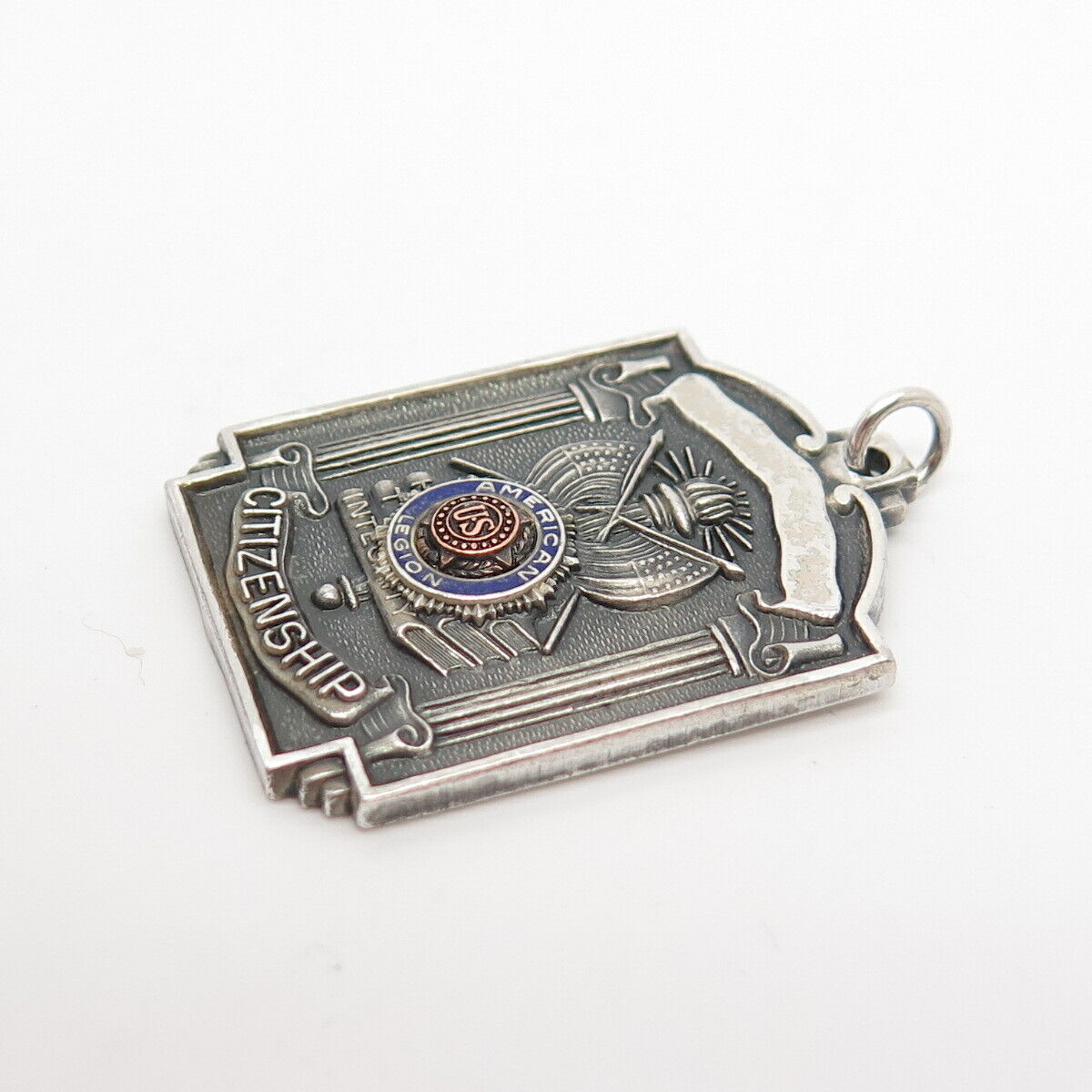 925 Sterling Silver Antique Enamel "American US Legion Citizenship" Pendant