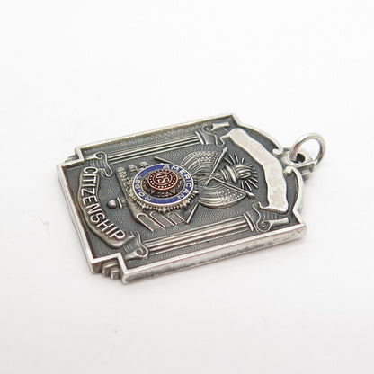 925 Sterling Silver Antique Enamel "American US Legion Citizenship" Pendant