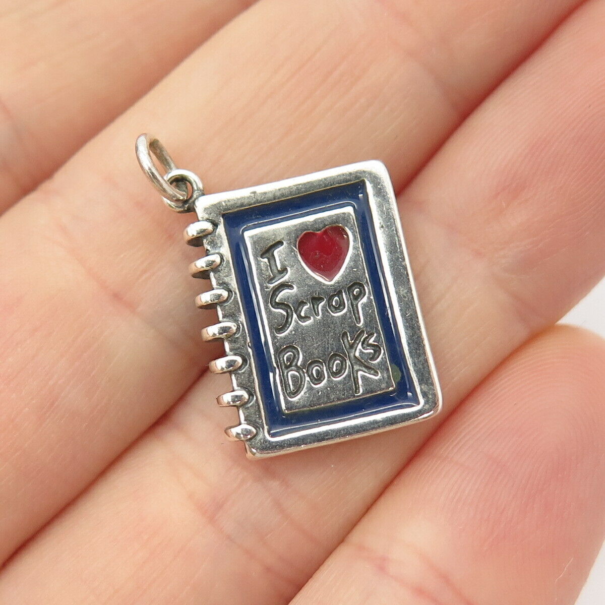 925 Sterling Silver Vintage Shube Enamel "I Love Scrap Book" Diary Charm Pendant