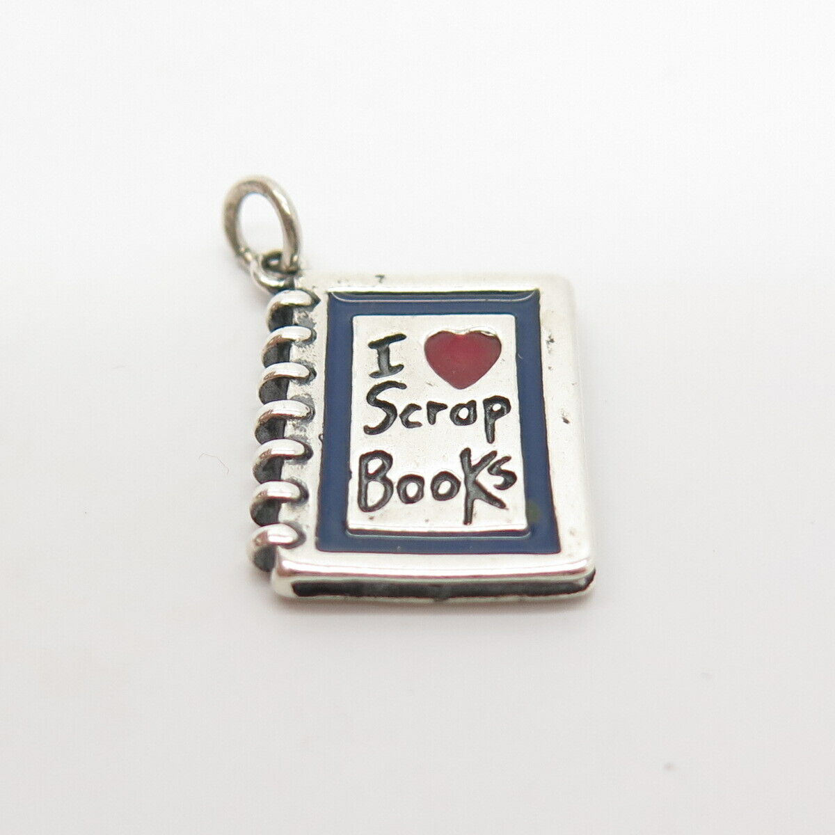 925 Sterling Silver Vintage Shube Enamel "I Love Scrap Book" Diary Charm Pendant