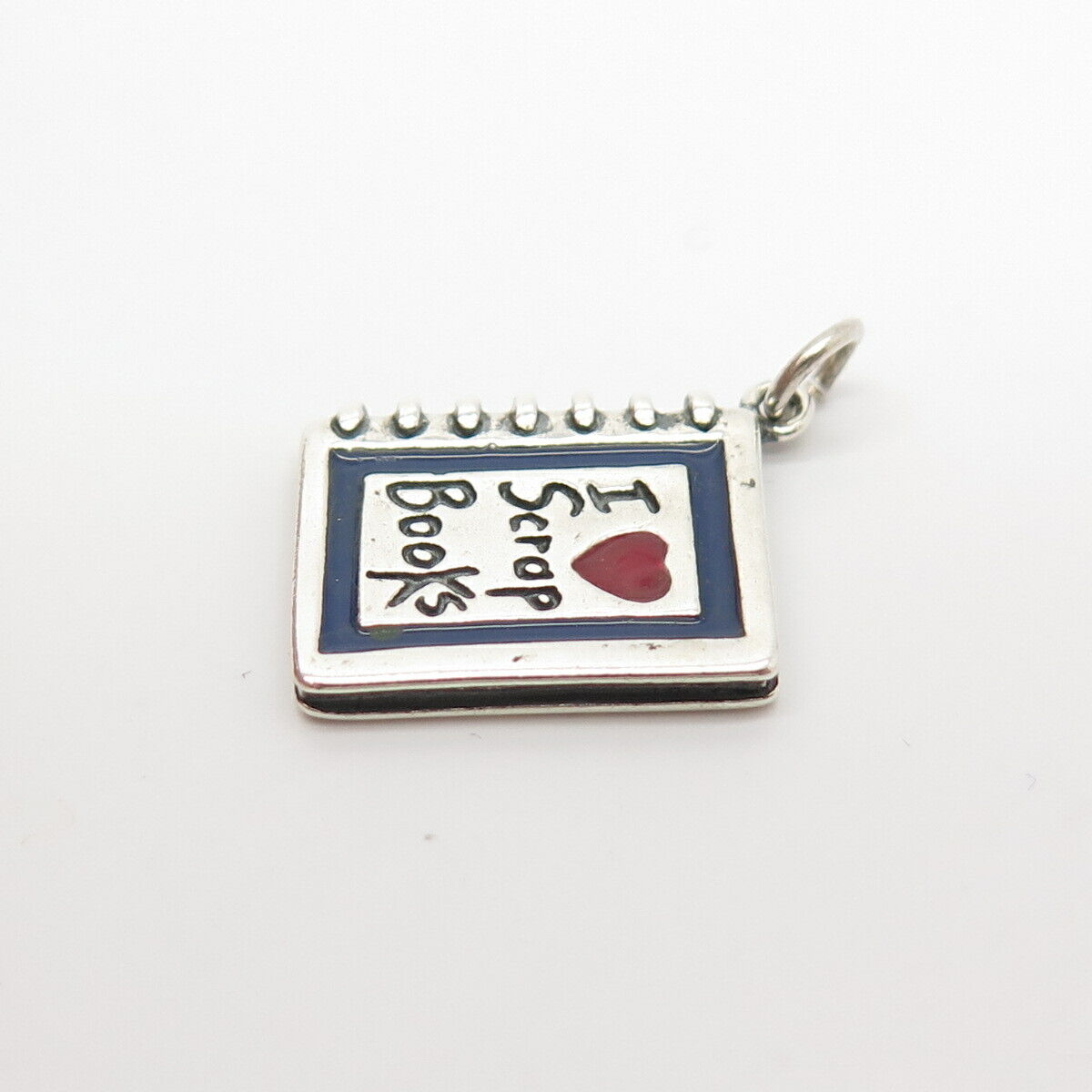 925 Sterling Silver Vintage Shube Enamel "I Love Scrap Book" Diary Charm Pendant