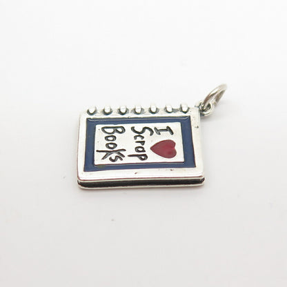 925 Sterling Silver Vintage Shube Enamel "I Love Scrap Book" Diary Charm Pendant