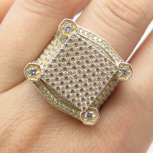 925 Sterling Silver Vintage Pave C Z Wide Ring Size 9.5