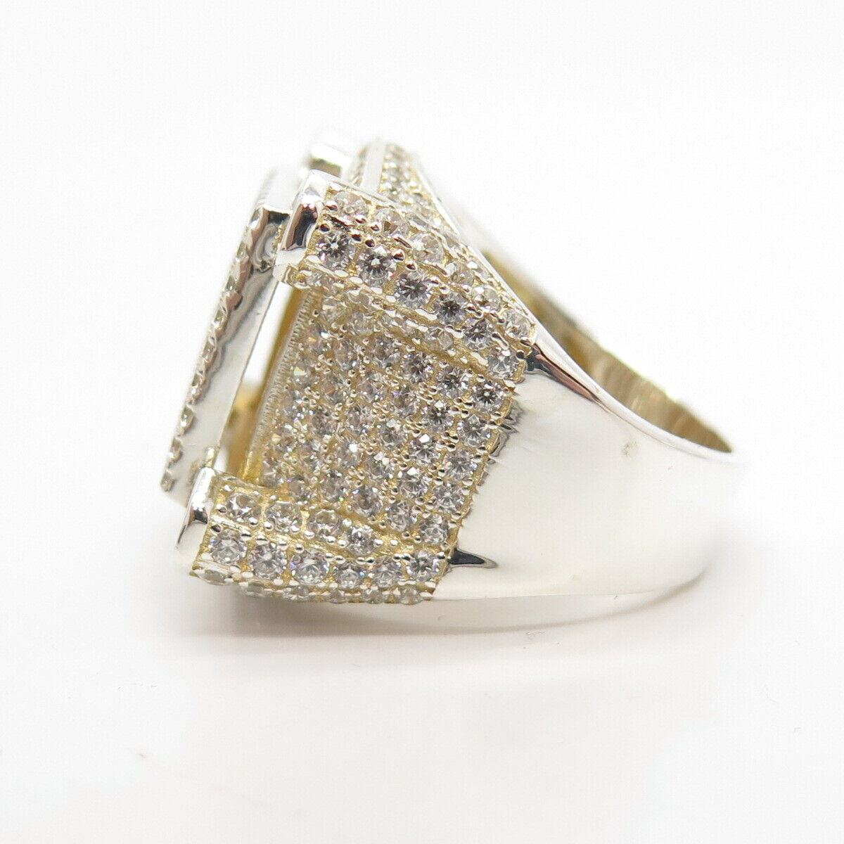 925 Sterling Silver Vintage Pave C Z Wide Ring Size 9.5