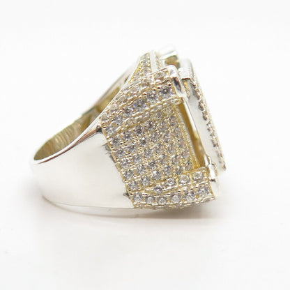 925 Sterling Silver Vintage Pave C Z Wide Ring Size 9.5